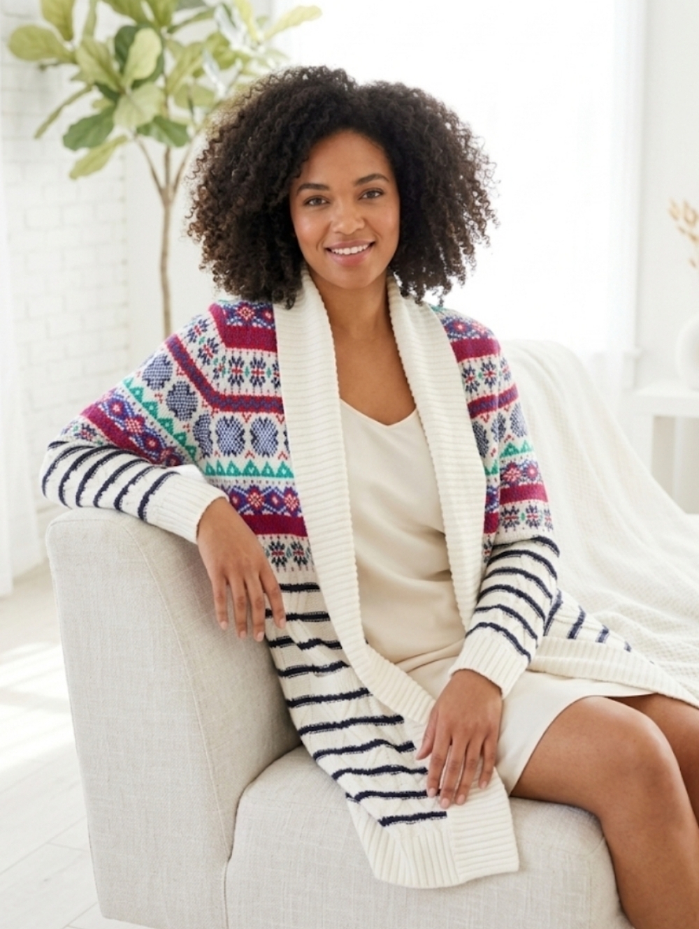 Talbots Fair Isle Shawl Collar Cardigan 2X Multicolor